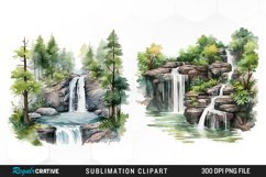Watercolor Forest Waterfalls Illustration PNG Clipart Product Image 1