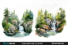 Watercolor Forest Waterfalls Illustration PNG Clipart Product Image 1