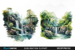 Watercolor Forest Waterfalls Illustration PNG Clipart Product Image 1