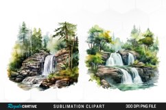 Watercolor Forest Waterfalls Illustration PNG Clipart Product Image 1