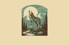 Vintage Howling Wolf Under Full Moon Illustration Product Image 1