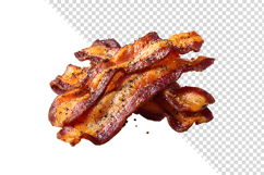 Pile of Seasoned Crispy Bacon Strips Isolated Product Image 1
