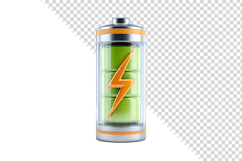 3D Glossy Green Battery Icon with Orange Lightning Bolt Product Image 1