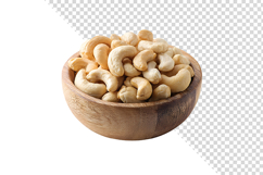 Wooden Bowl Full of Raw Cashew Nuts Isolated Product Image 1