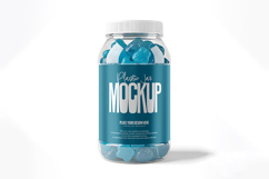 Clear Plastic Jar with Blue Gummies Mockup Product Image 1