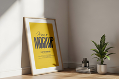 Minimal Poster Frame Mockup in Corner with Plant Product Image 1