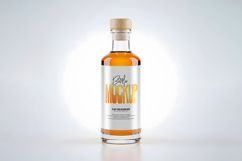 Short Neck Amber Glass Bottle with Wooden Cap Mockup Product Image 1