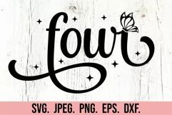 4th Birthday Girl Butterfly SVG - Four 4 Birthday Girl PNG Product Image 6