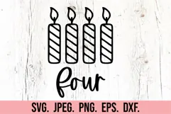 Four Candle SVG - 4th Birthday Girl - Four Birthday Boy PNG Product Image 5