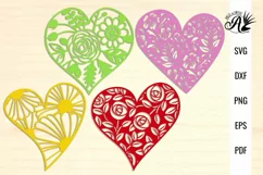 Four Floral Hearts SVG paper cut, laser cut files Product Image 1