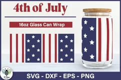 Patriotic Stars and Stripes wrap being shown on a 16oz Libbey glass can