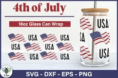 4th of July wrap with USA and American flags being shown on a 16oz beer can glass