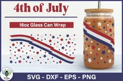 Patriotic ribbon and stars SVG being shown on a 16oz beer can glass
