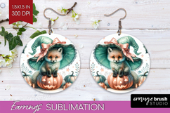 Fox Halloween Round Earrings Coquette PNG Sublimation Product Image 1