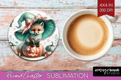 Fox Halloween Round Coaster Coquette Coaster PNG Sublimation Product Image 1