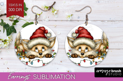 Fox Tangled In Christmas Lights Round Earrings Funny Xmas Product Image 1
