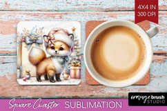 Fox Pastel Christmas Square Coaster Coquette Xmas Coaster Product Image 1