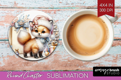 Fox Pastel Christmas Round Coaster Coquette Xmas Coaster PNG Product Image 1