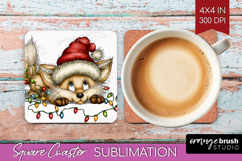 Fox Tangled In Christmas Lights Square Coaster Funny Xmas Product Image 1
