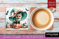 Fox Halloween Square Coaster Coquette Coaster PNG Product Image 1