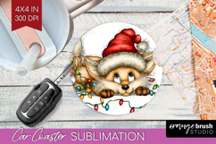 Fox Tangled In Christmas Lights Car Coaster Funny Xmas Product Image 1