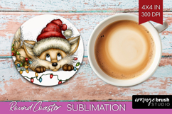 Fox Tangled In Christmas Lights Round Coaster Funny Xmas PNG Product Image 1