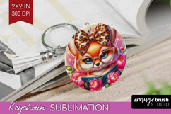Fox Reading Keychain PNG Book Lover Keychain Sublimation Product Image 1