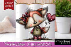Fox Valentine Tumbler Wrap Whimsical Animal Tumbler PNG Product Image 1