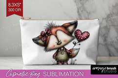 Fox Valentine Cosmetic Bag Whimsical Animal Makeup Bag PNG Product Image 1