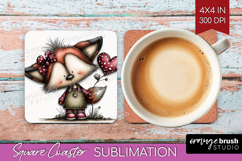 Fox Valentine Square Coaster Whimsical Animal Coaster PNG Product Image 1
