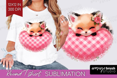 Fox Valentine Round Tshirt Background Cute Valentines Day Product Image 1