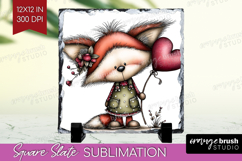 Fox Valentine Slate PNG Whimsical Animal Square Slate Product Image 1
