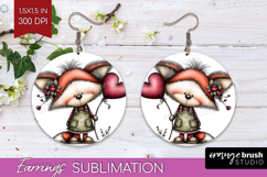 Fox Valentine Round Earrings Whimsical Animal PNG Product Image 1