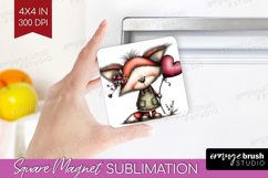 Fox Valentine Magnet Sublimation Whimsical Animal Square PNG Product Image 1