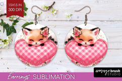 Fox Valentine Round Earrings Cute Valentines Day PNG Product Image 1