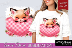 Fox Valentine Square Tshirt Background Cute Valentines Day Product Image 1