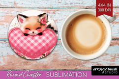 Fox Valentine Round Coaster Cute Valentines Day Coaster PNG Product Image 1