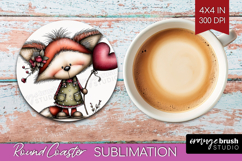Fox Valentine Round Coaster Whimsical Animal Coaster PNG Product Image 1