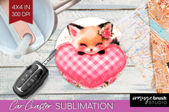 Fox Valentine Car Coaster Cute Valentines Day Coaster PNG Product Image 1