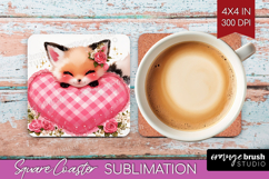 Fox Valentine Square Coaster Cute Valentines Day Coaster PNG Product Image 1