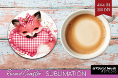 Fox Valentine Round Coaster Cute Valentines Day Coaster PNG Product Image 1