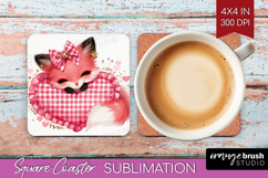 Fox Valentine Square Coaster Cute Valentines Day Coaster PNG Product Image 1