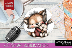 Fox and Bunny Valentine Car Coaster Whimsical Animal Coaster Product Image 1