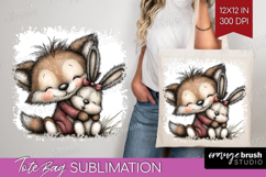 Fox and Bunny Valentine Tote Bag Whimsical Animal Tote Bag Product Image 1