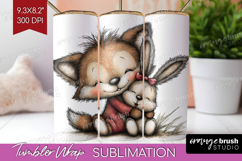 Fox and Bunny Valentine Tumbler Wrap Whimsical Animal PNG Product Image 1