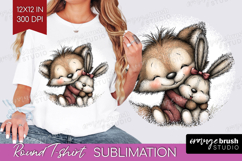 Fox and Bunny Valentine Round Tshirt Background Whimsical Product Image 1