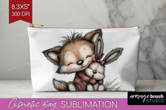Fox and Bunny Valentine Cosmetic Bag Whimsical Animal Makeup Product Image 1