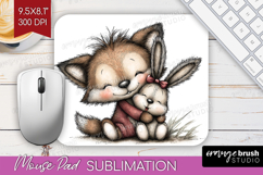 Fox and Bunny Valentine Mouse Pad Sublimation Whimsical Product Image 1
