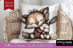 Fox and Bunny Valentine Pillow Sublimation Whimsical Animal Product Image 1