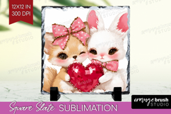 Fox and Bunny Valentine Slate PNG Cute Valentines Day Square Product Image 1